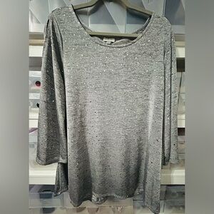 Avenue Gray Long Sleeve Top with Sparkle